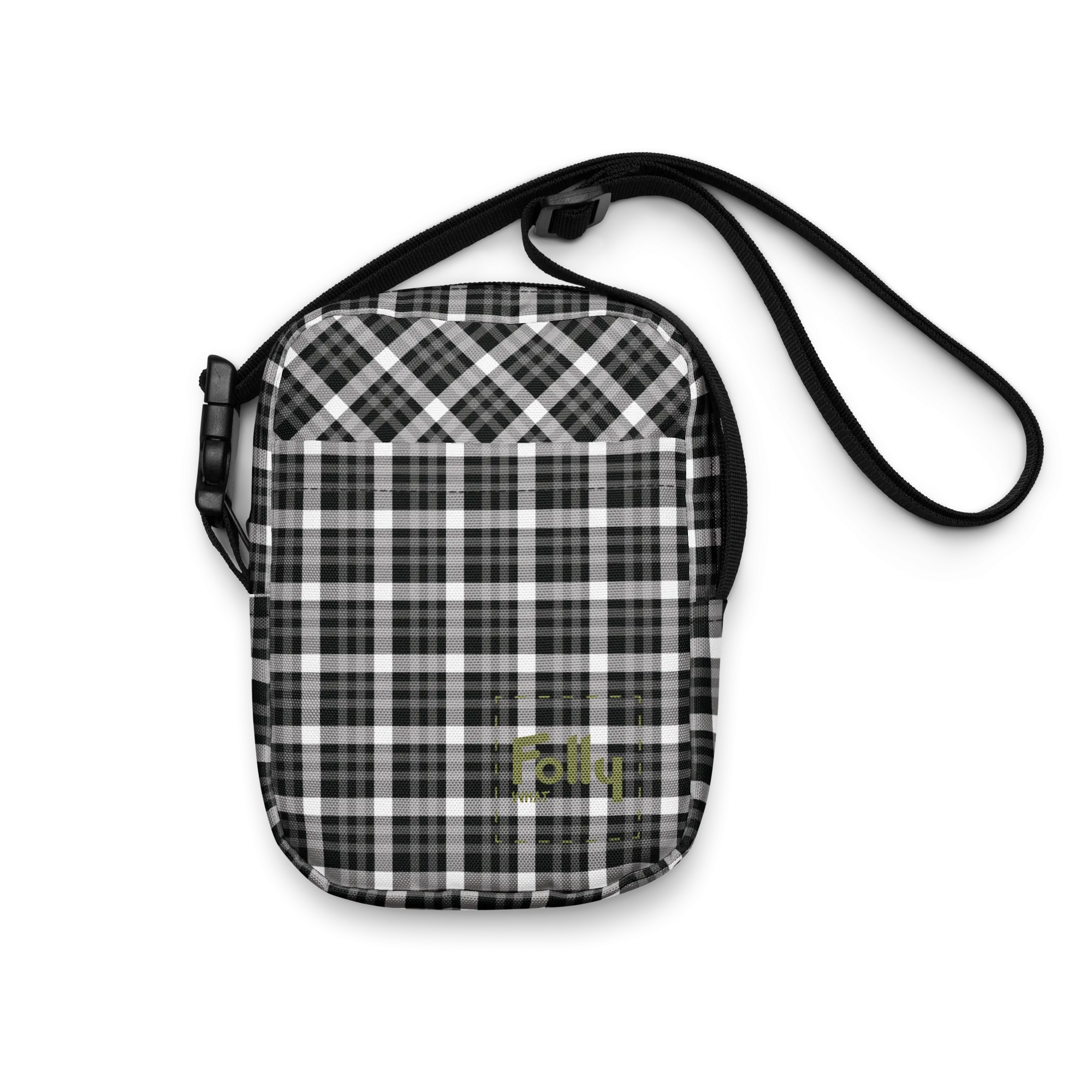 Plaid Utility Crossbody Bag: Black