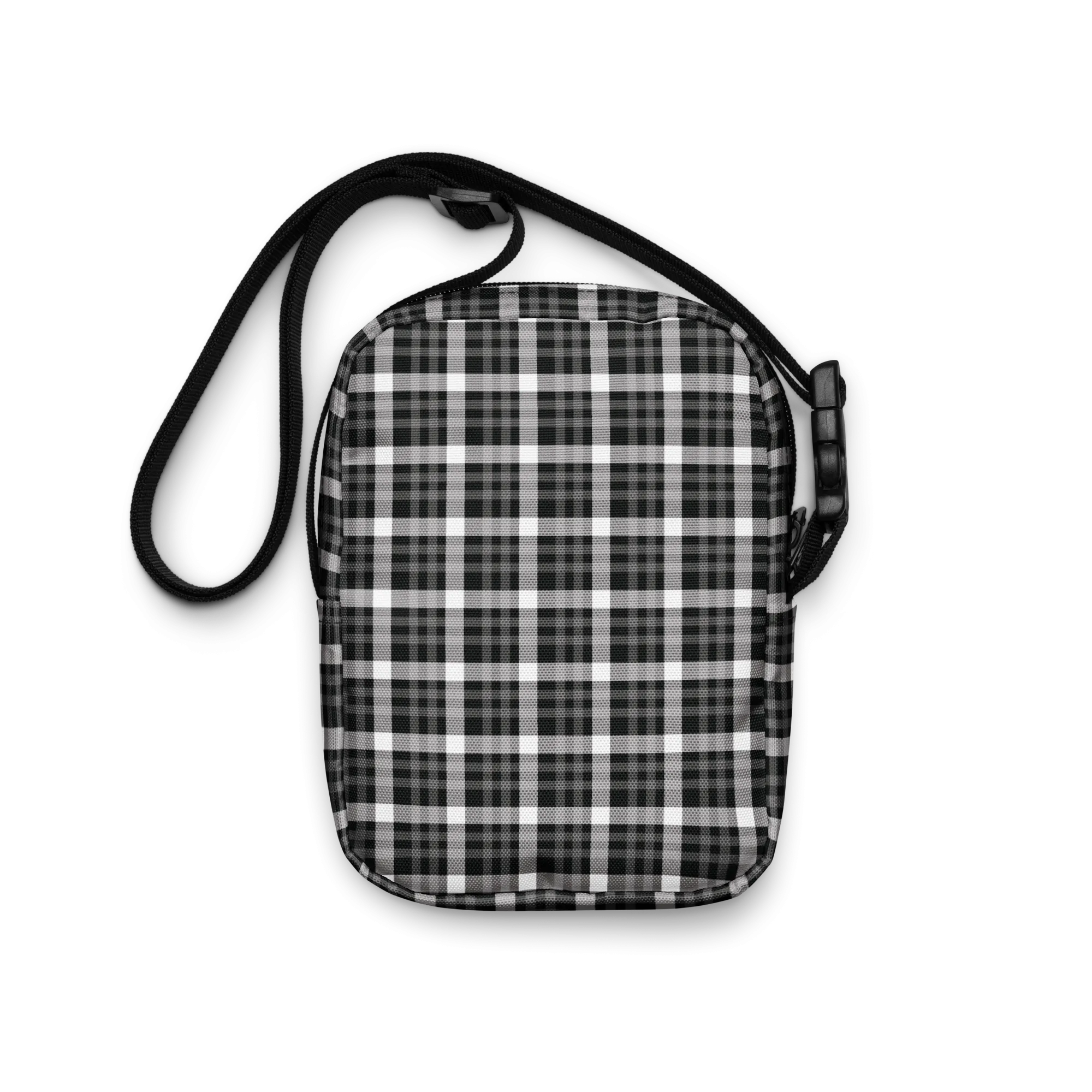 Plaid Utility Crossbody Bag: Black