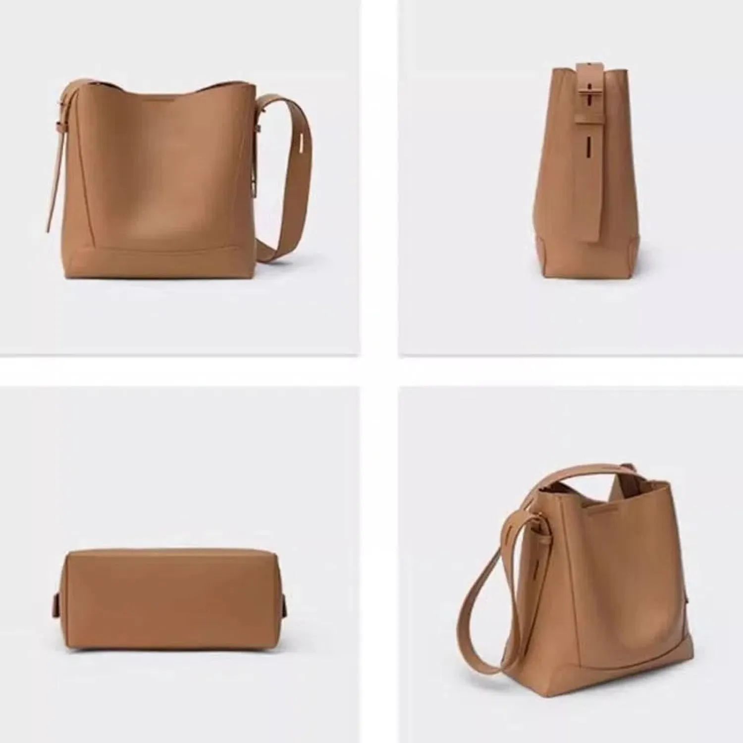 Premium Leather Bucket Bag for Women, 5-Level Adjustable Shoulder & Crossbody Strap