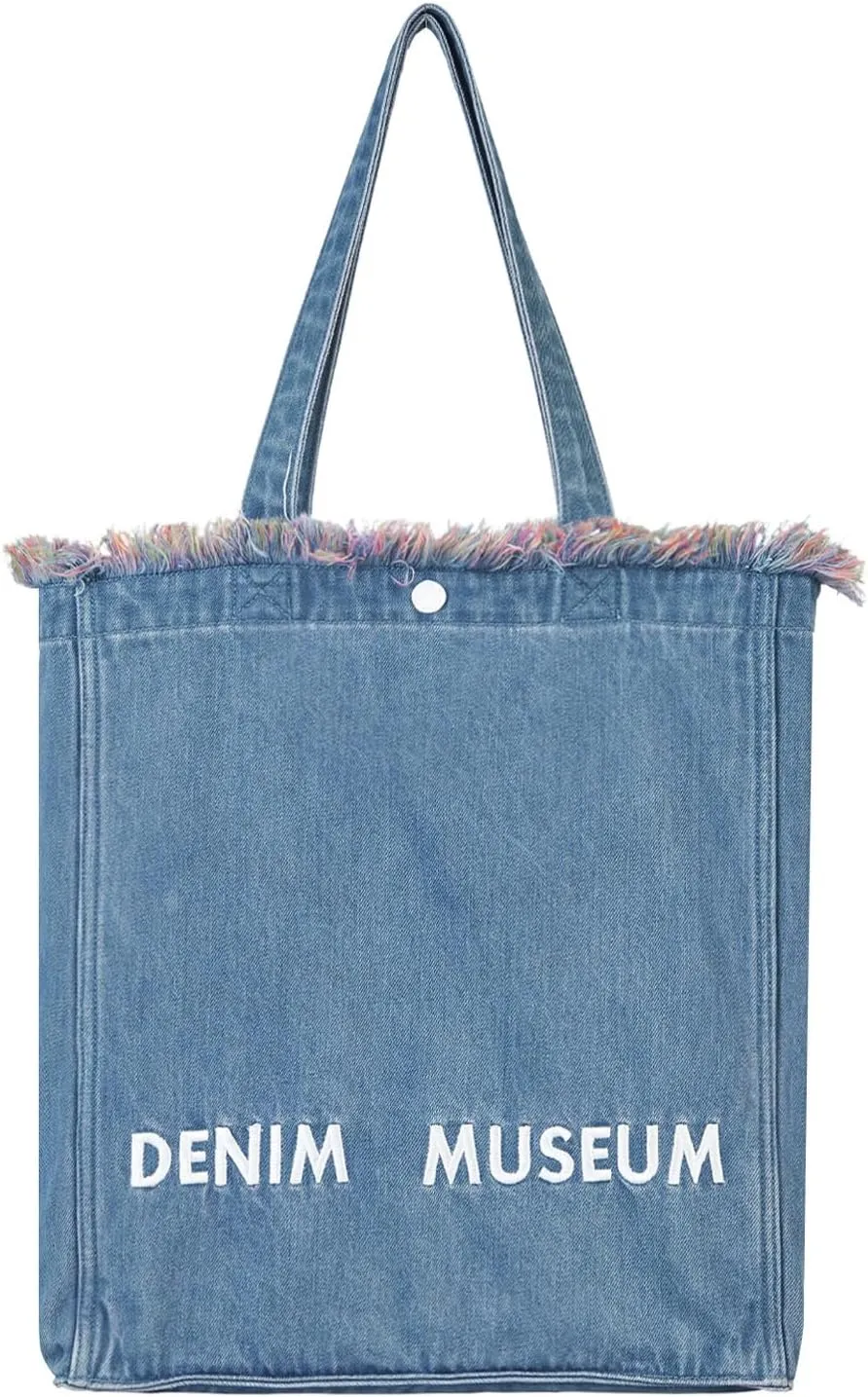 Premium Red Yarn Fringe Boho Denim Tote Bag for Women  2025 Summer Niche Lightweight Foldable Designer Shoulder Purse