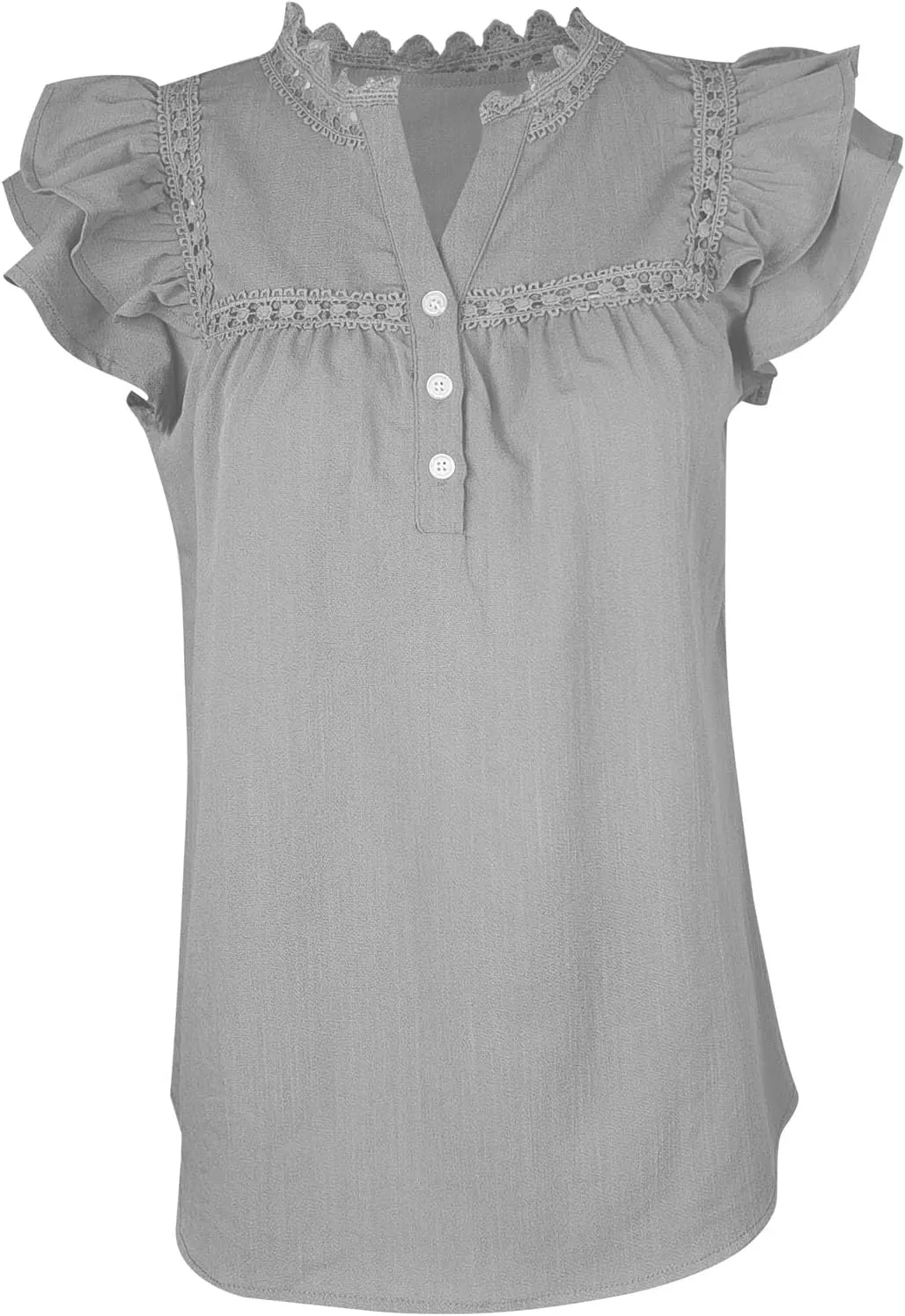 PRETTODAY Women's V Neck Lace Crochet Shirts Button Down Short Sleeve Casual Blouse Tops