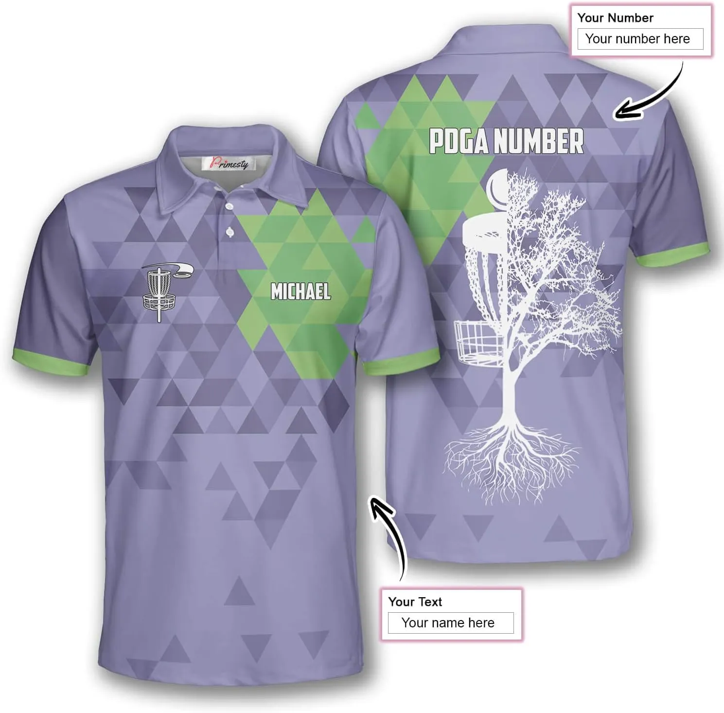 PRIMESTY Disc Golf Polo Shirts for Men, Custom Name & PDGA Number Jerseys, Size S-5XL