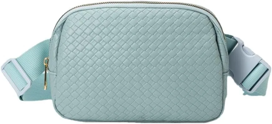 PU Leather Chest Bag Belt Bag Crossbody Bag Pack Purse for Women and Men with Adjustable Strap Outdoor Sports Yoga Bag (Light Blue), R8787