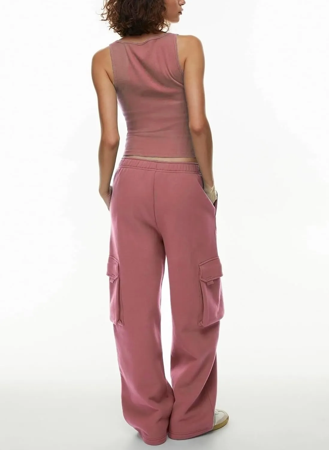 Quenteen Cargo Sweatpants for Women Fleece Straight Wide Leg Sweat Baggy Joggers Pants with Pockets
