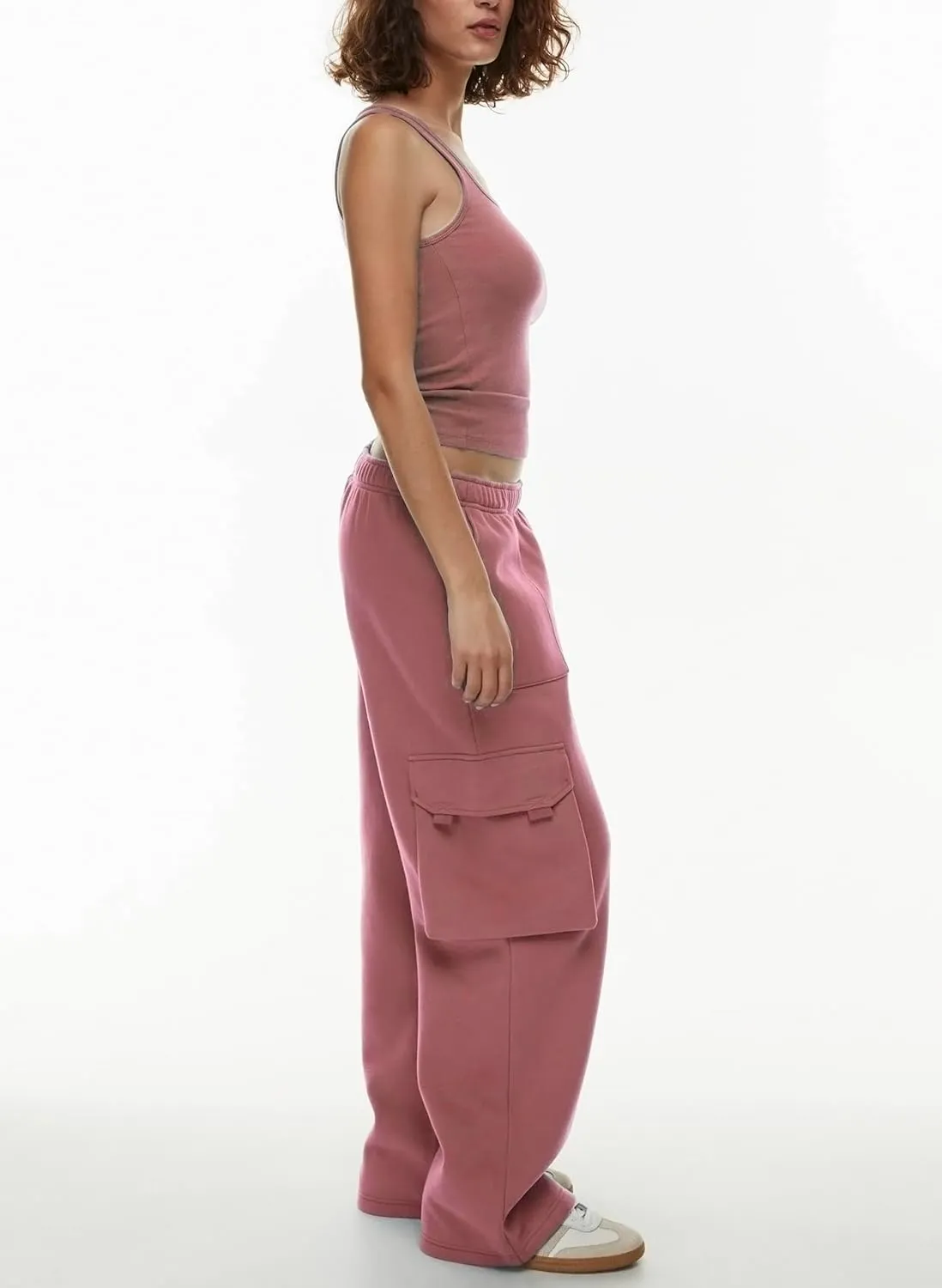 Quenteen Cargo Sweatpants for Women Fleece Straight Wide Leg Sweat Baggy Joggers Pants with Pockets