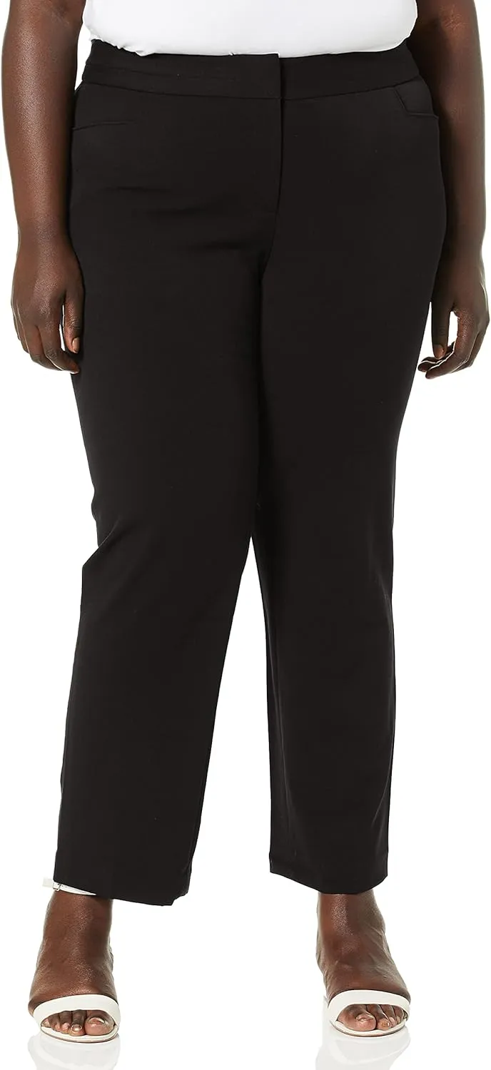 Rafaella Women's Plus Size Curvy Gabardine Slim Leg Stretch Dress Pant, 32-inch Inseam, Pull-on, with Pockets (Size 16-22)