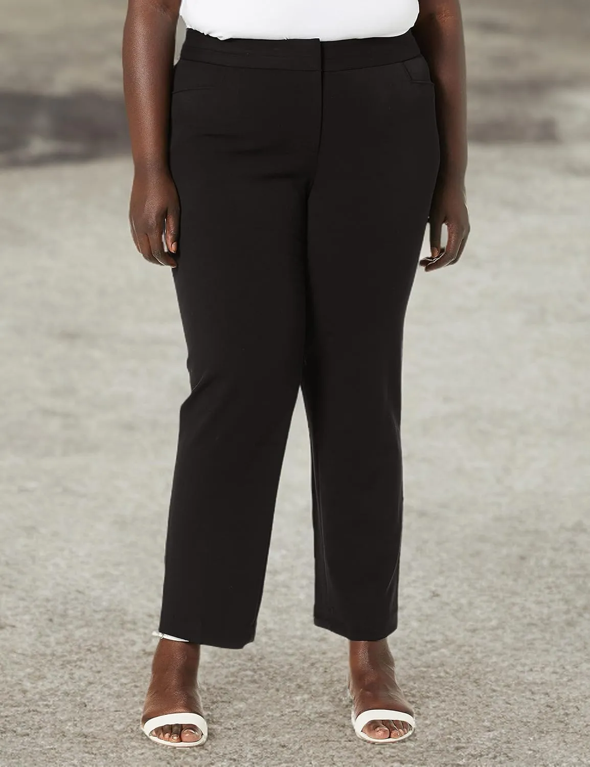 Rafaella Women's Plus Size Curvy Gabardine Slim Leg Stretch Dress Pant, 32-inch Inseam, Pull-on, with Pockets (Size 16-22)