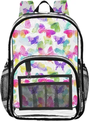Rainbow Colorful Butterflies Women Clear Backpack Cute Girls Backpack Kids Boys Approved Transparent Bag