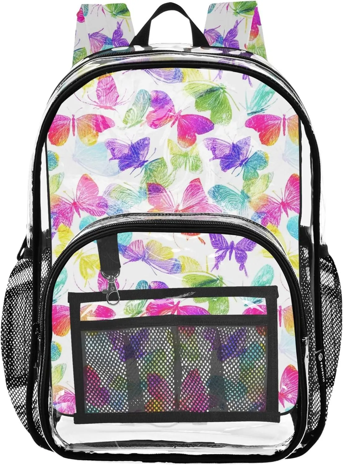 Rainbow Colorful Butterflies Women Clear Backpack Cute Girls Backpack Kids Boys Approved Transparent Bag