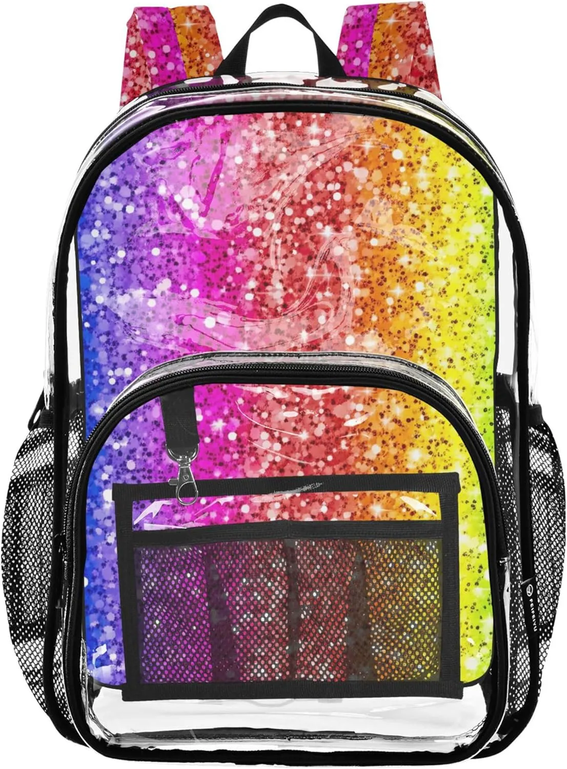 Rainbow Glitter Gradient Colors Travel Clear Backpack Floral Boys Backpacks for Girls Pvc School Plastic Bookbag