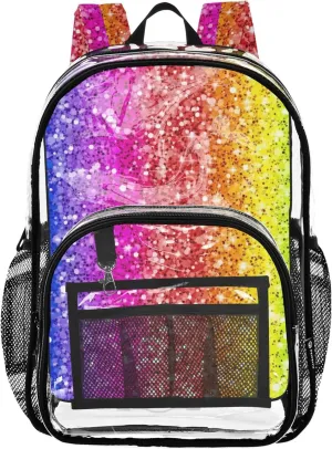 Rainbow Glitter Gradient Colors Travel Clear Backpack Floral Boys Backpacks for Girls Pvc School Plastic Bookbag