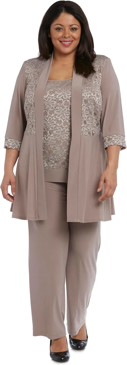 R&M Richards Women's 2 Piece Floral Lace Pantsuit