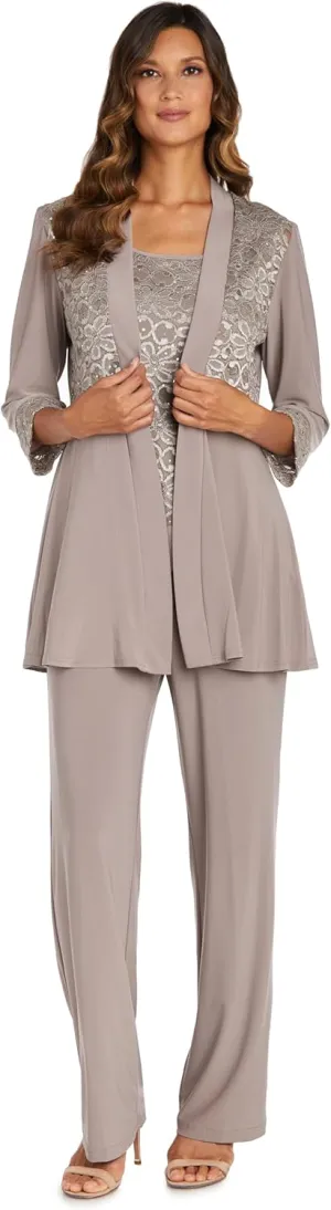 R&M Richards Women's 2 Piece Floral Lace Pantsuit