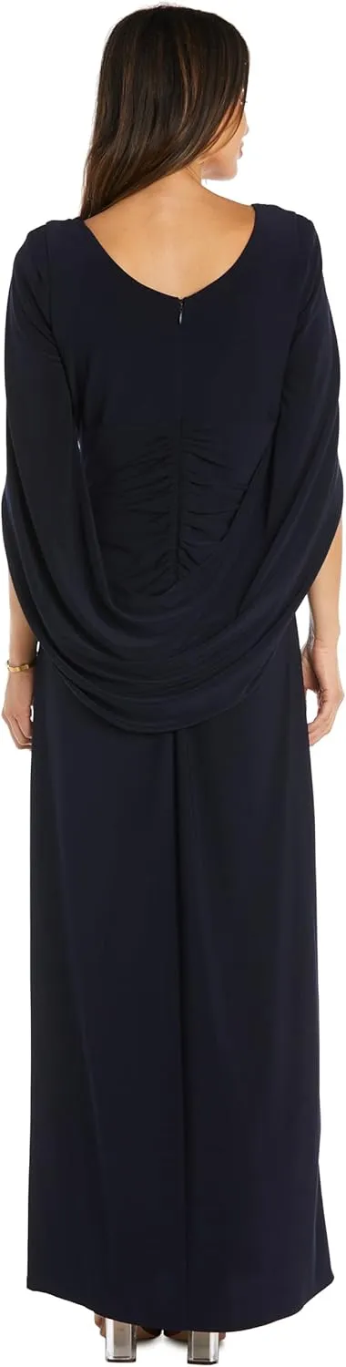 R&M Richards Womens Drape Back Long Evening Dress