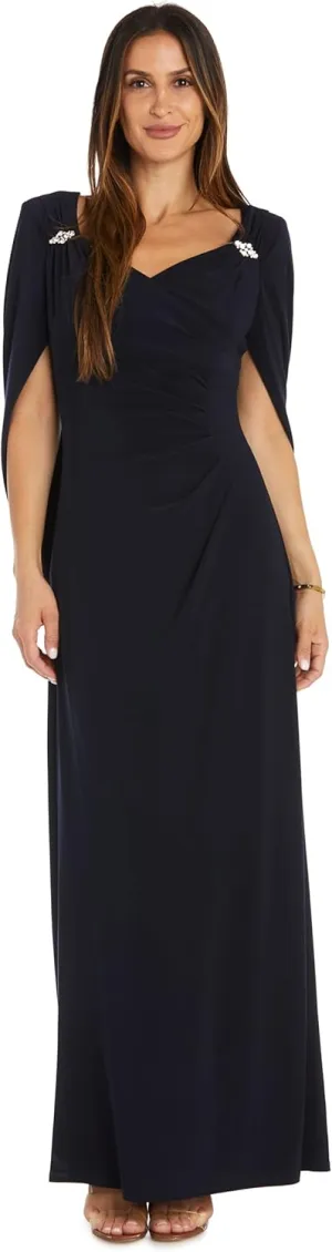 R&M Richards Womens Drape Back Long Evening Dress