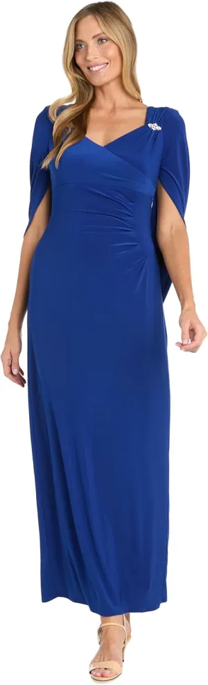 R&M Richards Womens Drape Back Long Evening Dress