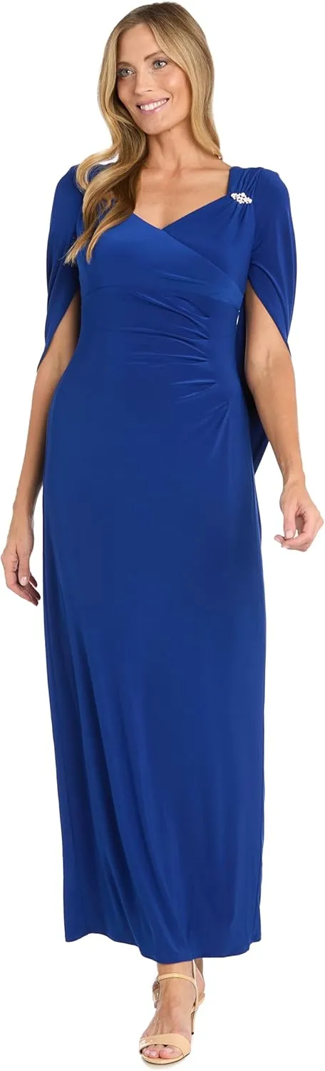 R&M Richards Womens Drape Back Long Evening Dress