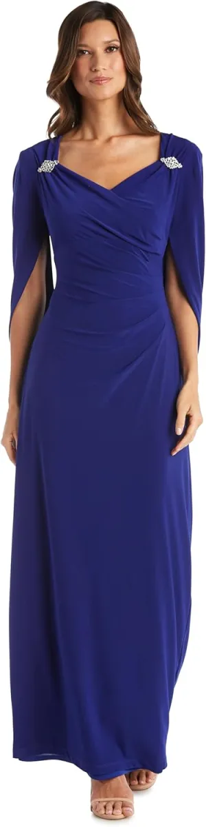 R&M Richards Womens Drape Back Long Evening Dress