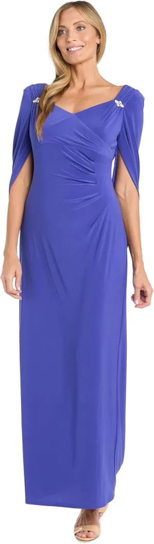 R&M Richards Womens Drape Back Long Evening Dress