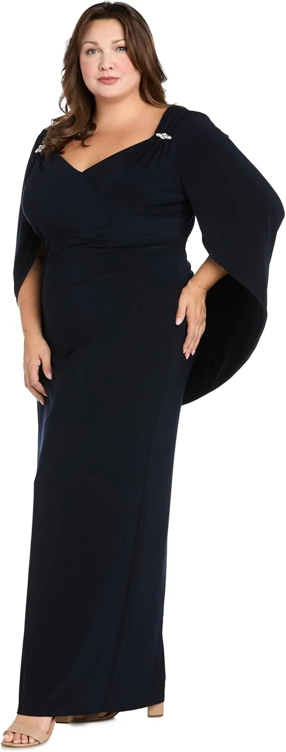 R&M Richards Womens Drape Back Long Evening Dress