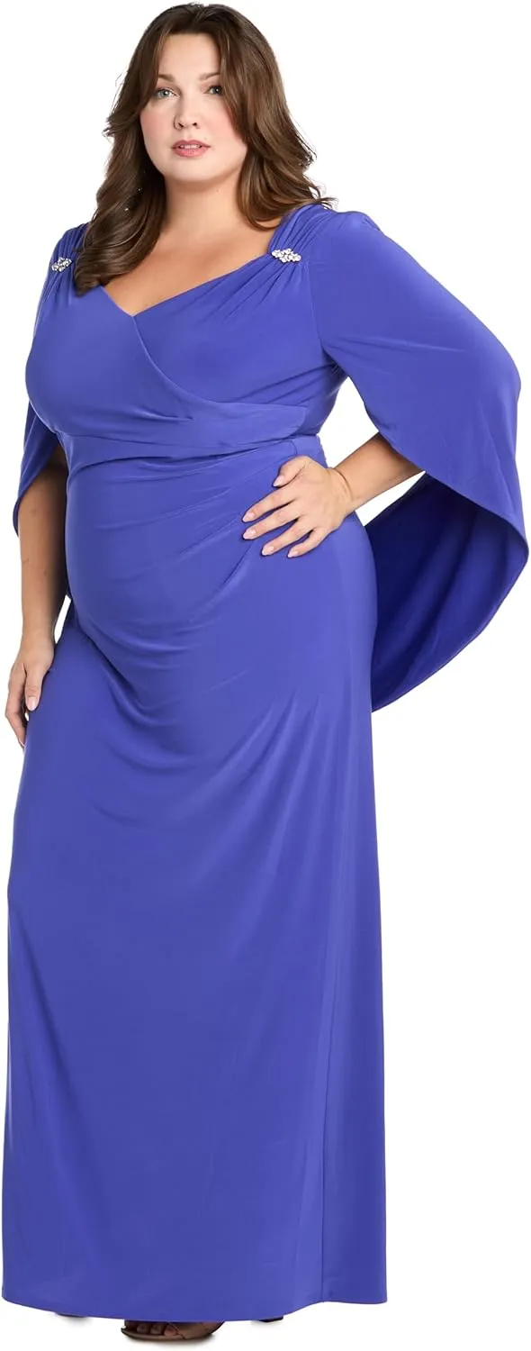 R&M Richards Womens Drape Back Long Evening Dress