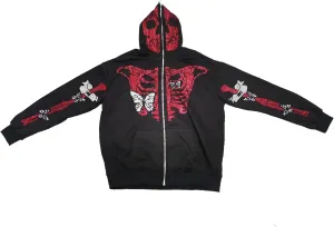 Raruxxin Women Rhinestone Y2k Hoodies Goth Punk Harajuku Jacket Skeleton Print Zip Up Pullover Oversized Vintage Streetwear