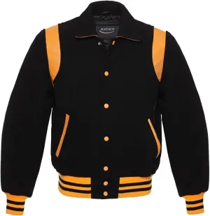 Retro Varsity Letterman Jacket since DECADES, 100% Melton Wool Body, Leather Shoulder Inserts, 11 Colors Options