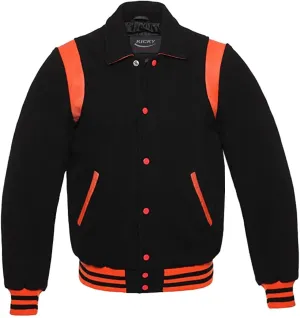 Retro Varsity Letterman Jacket since DECADES, 100% Melton Wool Body, Leather Shoulder Inserts, 11 Colors Options