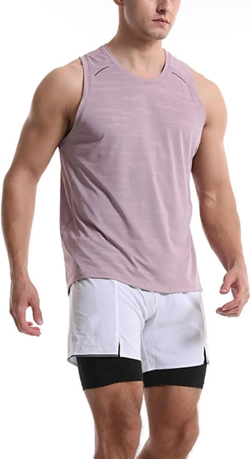 Rivccku Men's Athletic Workout Tank Tops Sleeveless Running Shirts Training Quick Dry Gym Vest