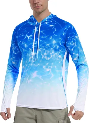 Roadbox Men's UPF 50  Sun Protection Rash Guard, UV Outdoor Fishing Long Sleeve Shirts, Swimming Hiking Shirt with Thumbholes