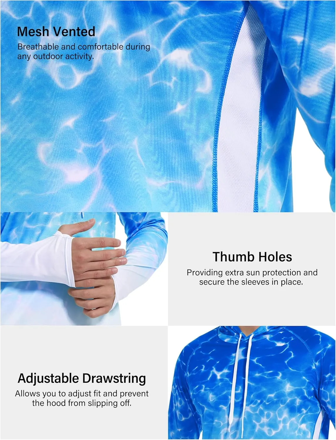 Roadbox Men's UPF 50  Sun Protection Rash Guard, UV Outdoor Fishing Long Sleeve Shirts, Swimming Hiking Shirt with Thumbholes