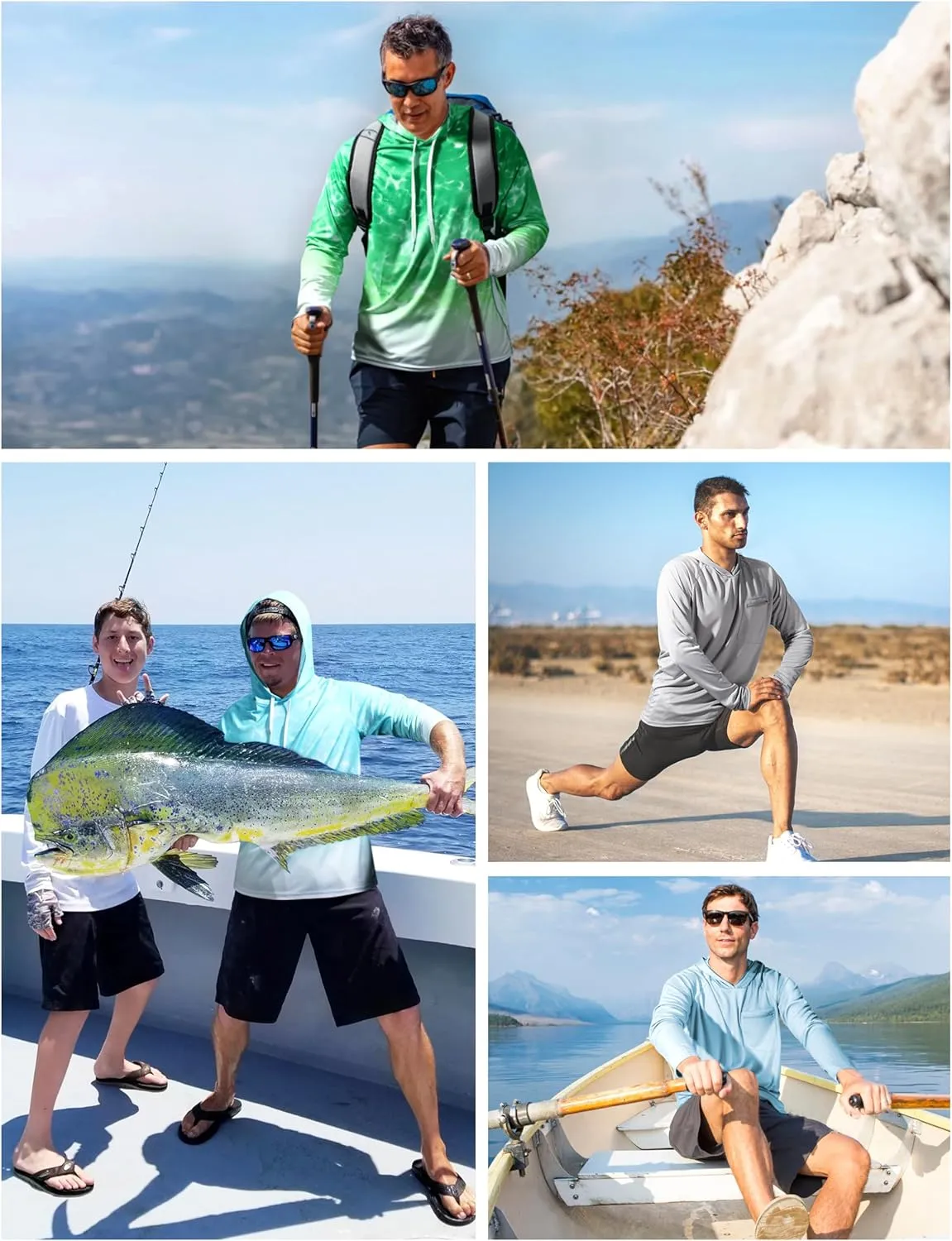 Roadbox Men's UPF 50  Sun Protection Rash Guard, UV Outdoor Fishing Long Sleeve Shirts, Swimming Hiking Shirt with Thumbholes