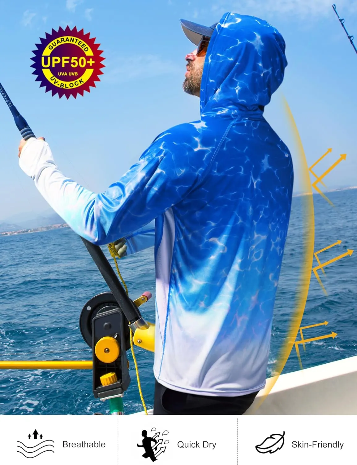 Roadbox Men's UPF 50  Sun Protection Rash Guard, UV Outdoor Fishing Long Sleeve Shirts, Swimming Hiking Shirt with Thumbholes