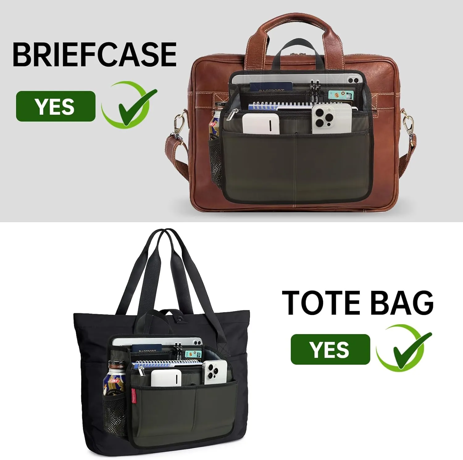 Rugged Organizer Insert for Briefcase Tote Shoulder Messenger Bag - 19 Pockets,Durable Padded Nylon,Handle (Small,Navy)