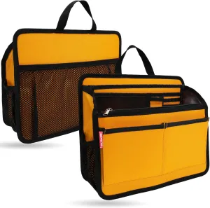 Rugged Organizer Insert for Briefcase Tote Shoulder Messenger Bag - 19 Pockets,Durable Padded Nylon,Handle (Small,Yellow)
