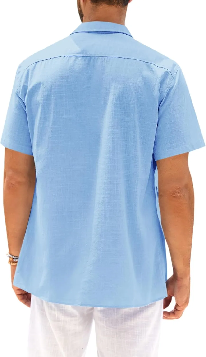 Runcati Mens Hawaiian Shirt Short Sleeve Button Down Summer Beach Vacation Cotton Linen Shirts
