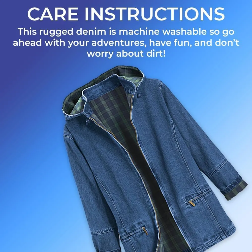 SAGEFINDS Womens Flannel Lined Denim Jacket | Detachable Hood | Zip Front and Side Pockets | 100% Cotton