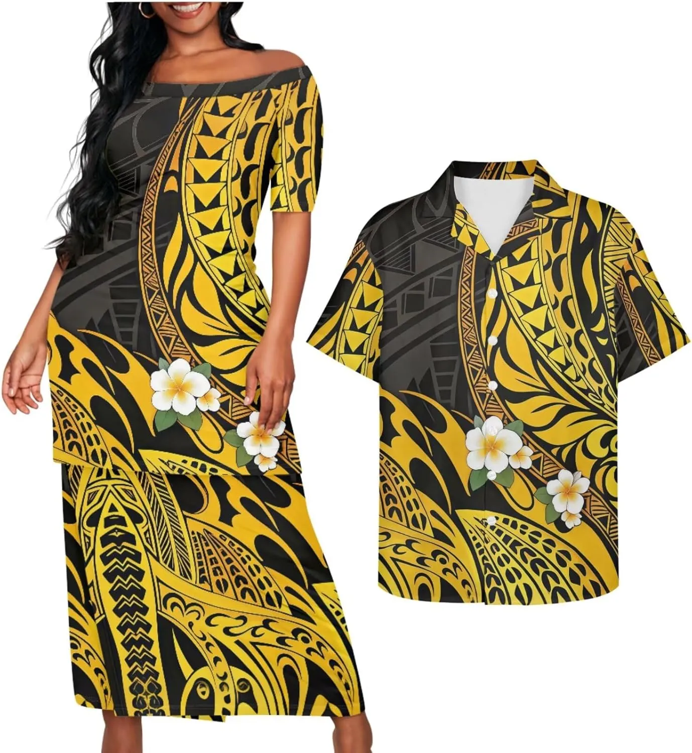 Samoa Couple Outfit Puletasi Samoa Dress Polynesian Shirts for Men Puletasi Samoan Traditional Dress Hawaiian