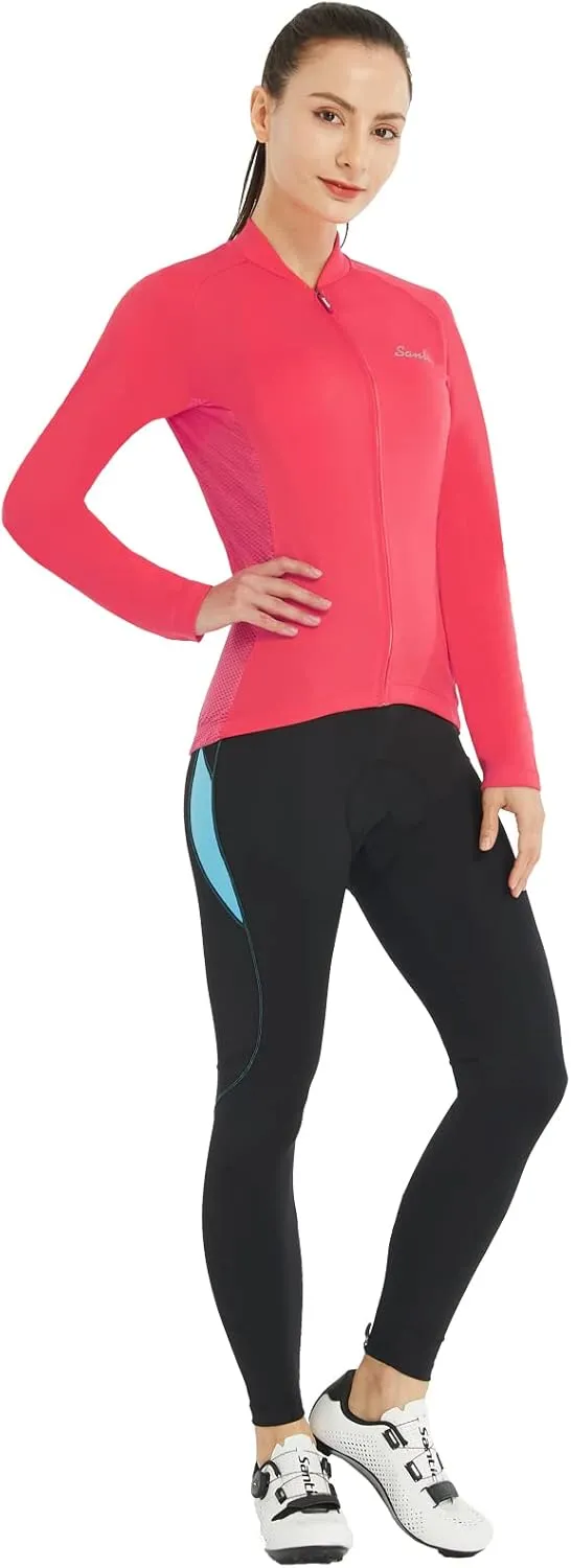 Santic Cycling Jersey Women's Long Sleeve Tops Bike Shirts Bicycle Jacket with Pockets