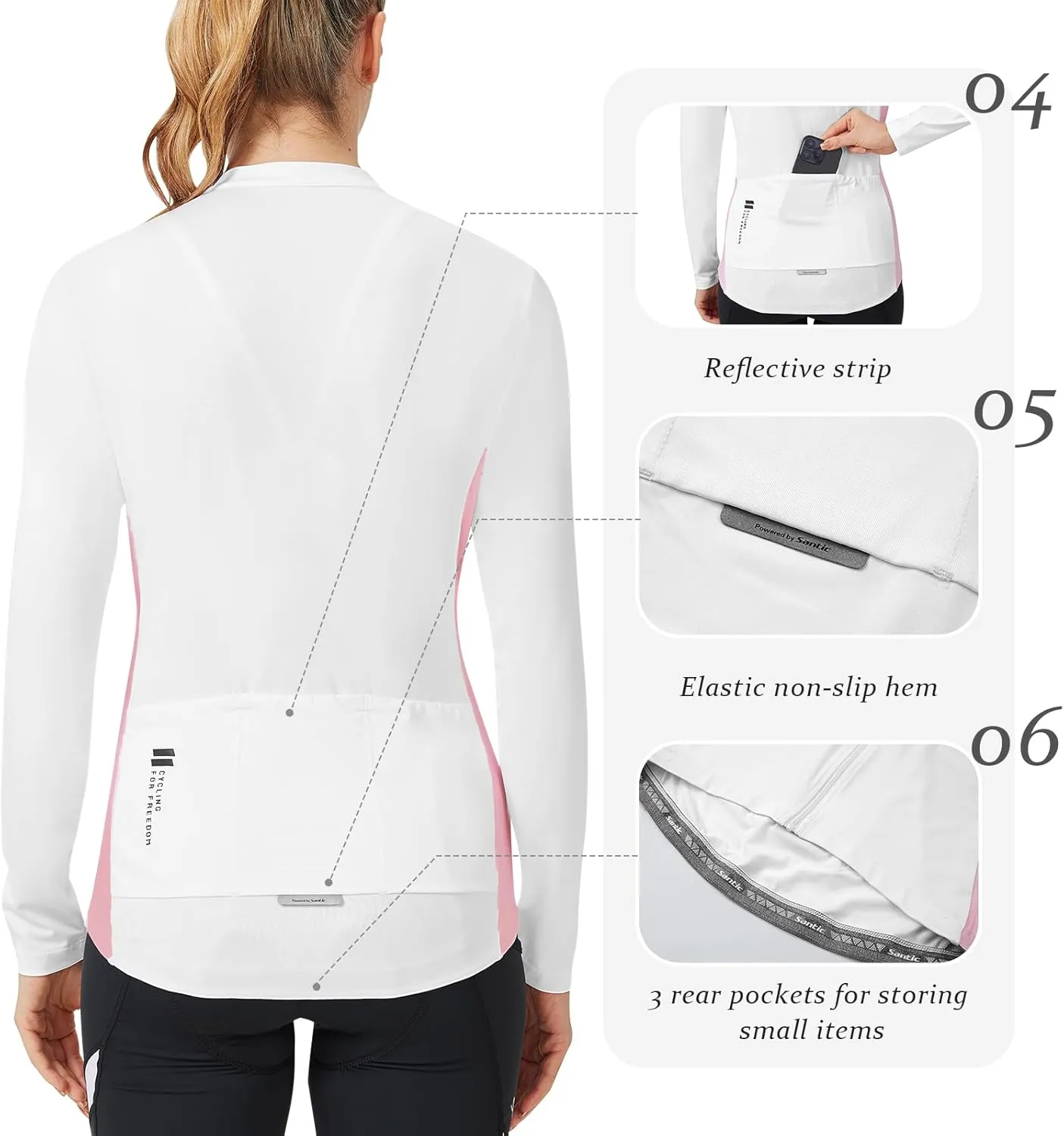 Santic Cycling Jersey Women's Long Sleeve Tops Bike Shirts Bicycle Jacket with Pockets