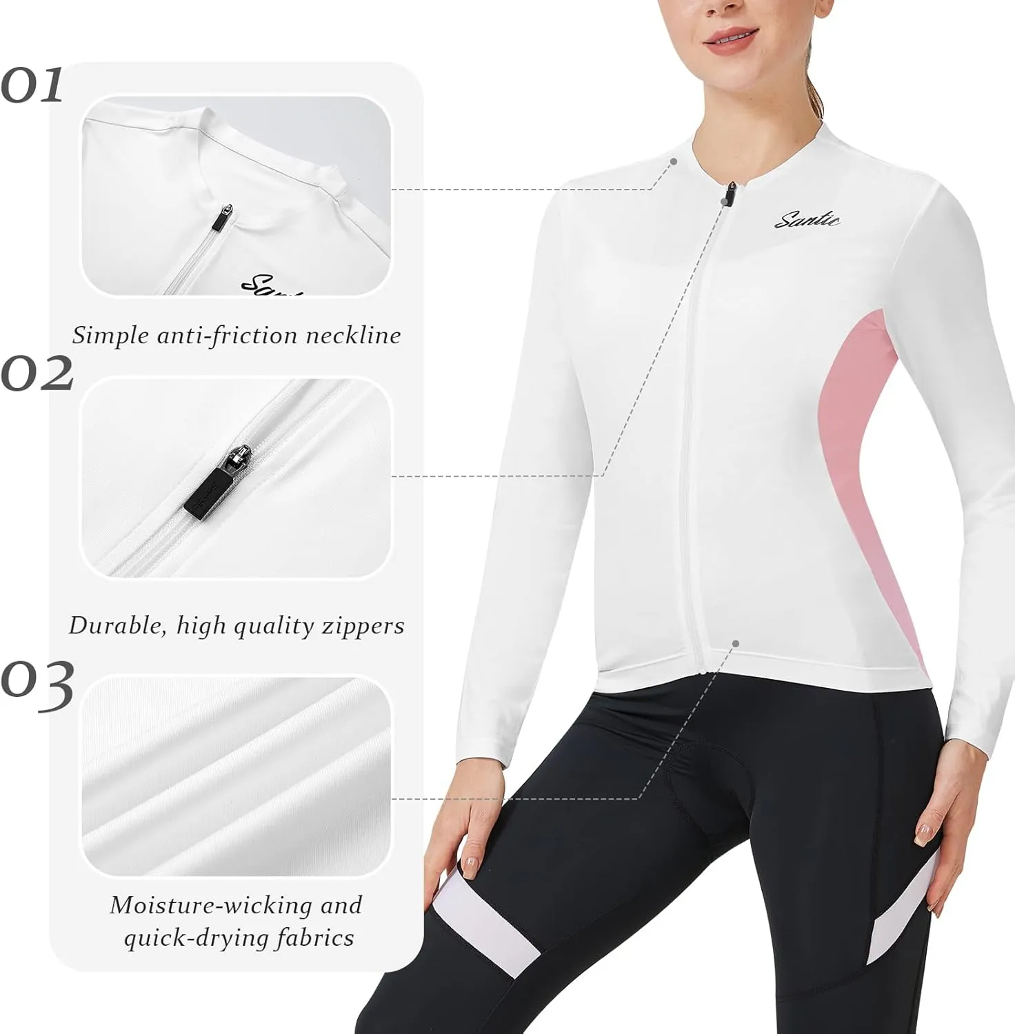 Santic Cycling Jersey Women's Long Sleeve Tops Bike Shirts Bicycle Jacket with Pockets
