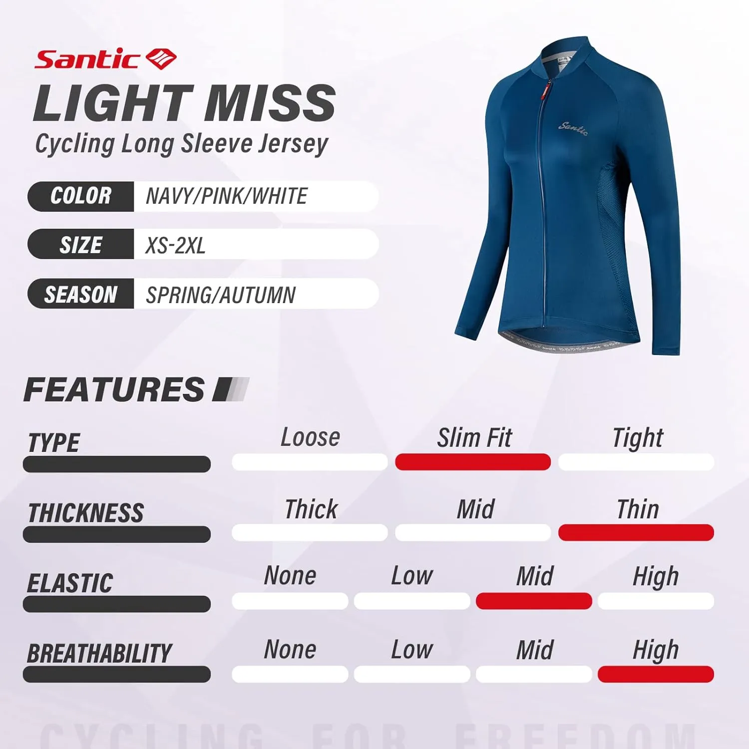 Santic Cycling Jersey Women's Long Sleeve Tops Bike Shirts Bicycle Jacket with Pockets