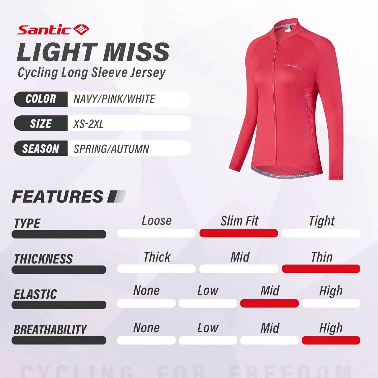 Santic Cycling Jersey Women's Long Sleeve Tops Bike Shirts Bicycle Jacket with Pockets