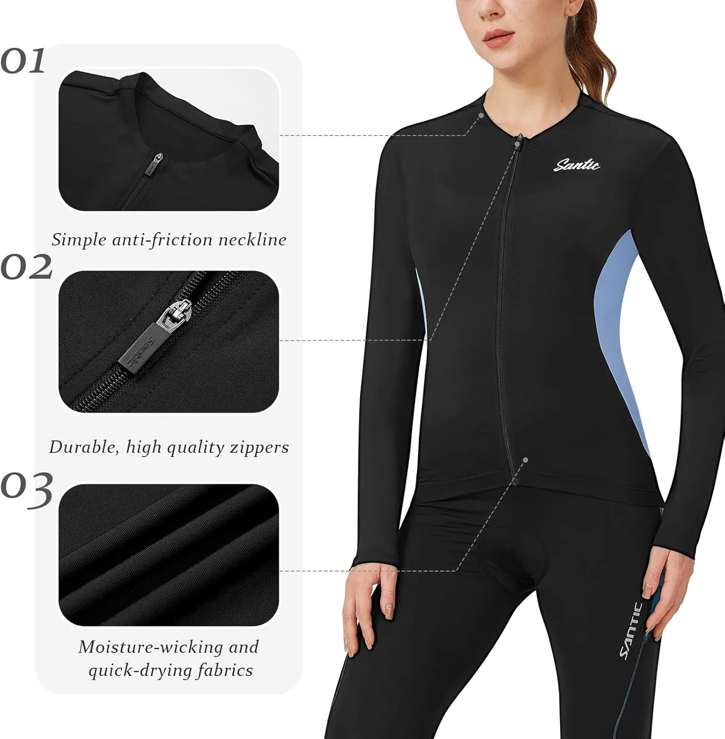 Santic Cycling Jersey Women's Long Sleeve Tops Bike Shirts Bicycle Jacket with Pockets