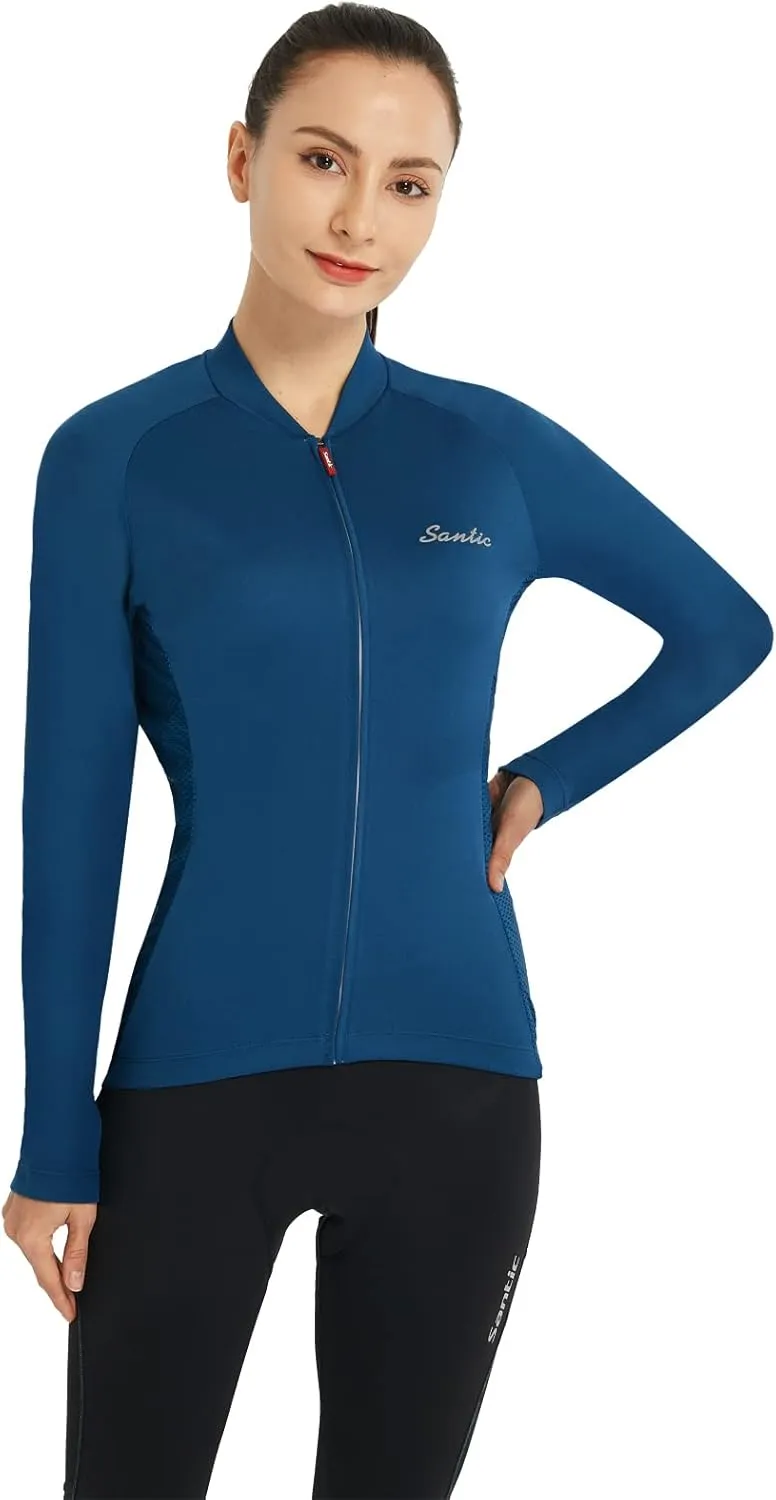 Santic Cycling Jersey Women's Long Sleeve Tops Bike Shirts Bicycle Jacket with Pockets