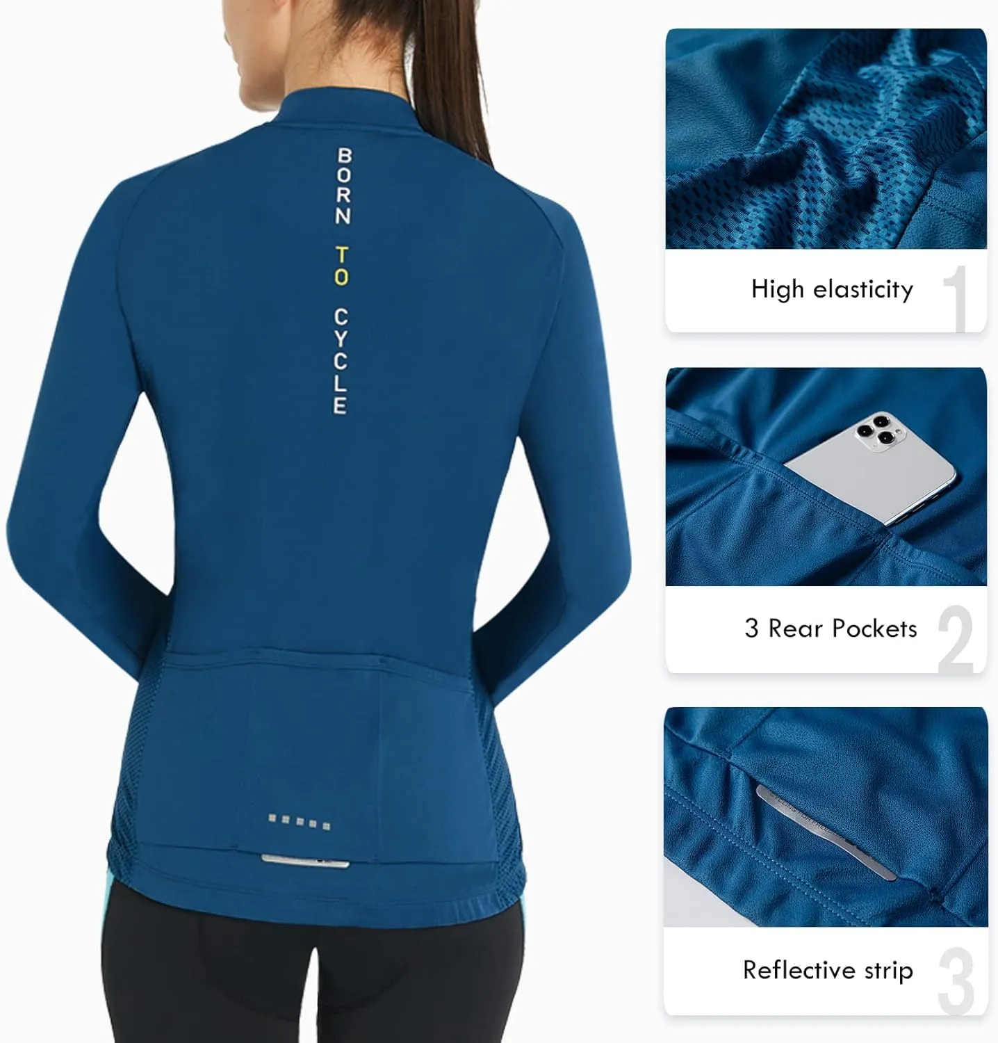 Santic Cycling Jersey Women's Long Sleeve Tops Bike Shirts Bicycle Jacket with Pockets
