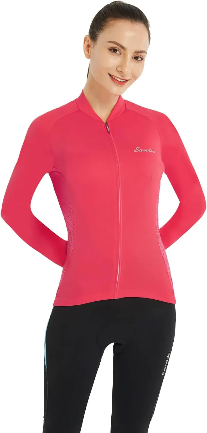 Santic Cycling Jersey Women's Long Sleeve Tops Bike Shirts Bicycle Jacket with Pockets