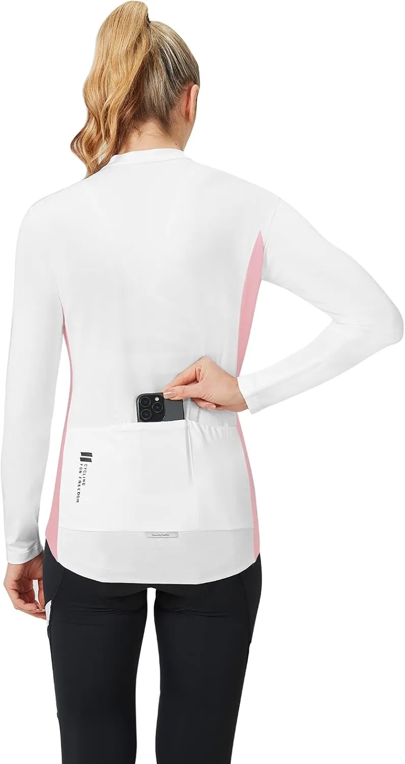 Santic Cycling Jersey Women's Long Sleeve Tops Bike Shirts Bicycle Jacket with Pockets