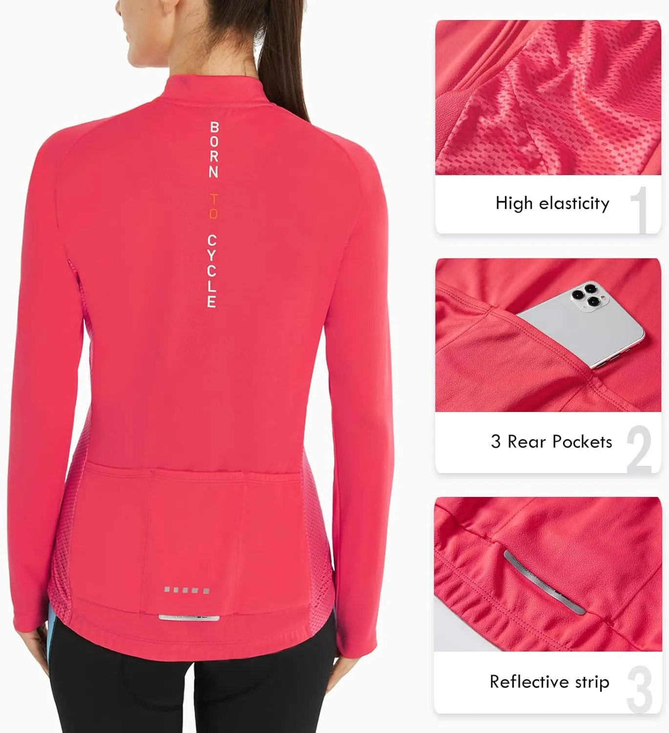Santic Cycling Jersey Women's Long Sleeve Tops Bike Shirts Bicycle Jacket with Pockets