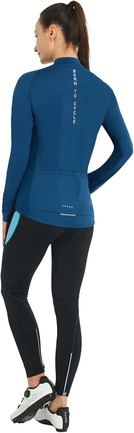 Santic Cycling Jersey Women's Long Sleeve Tops Bike Shirts Bicycle Jacket with Pockets
